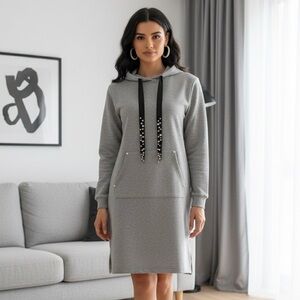 Gray MC Lorene Hoodie Dress with Pearl Details